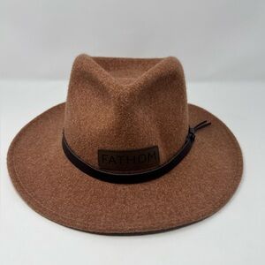 Scalia Cowboy Hat Wool Brown Dark Brown Leather Trim Fathom Written On Front